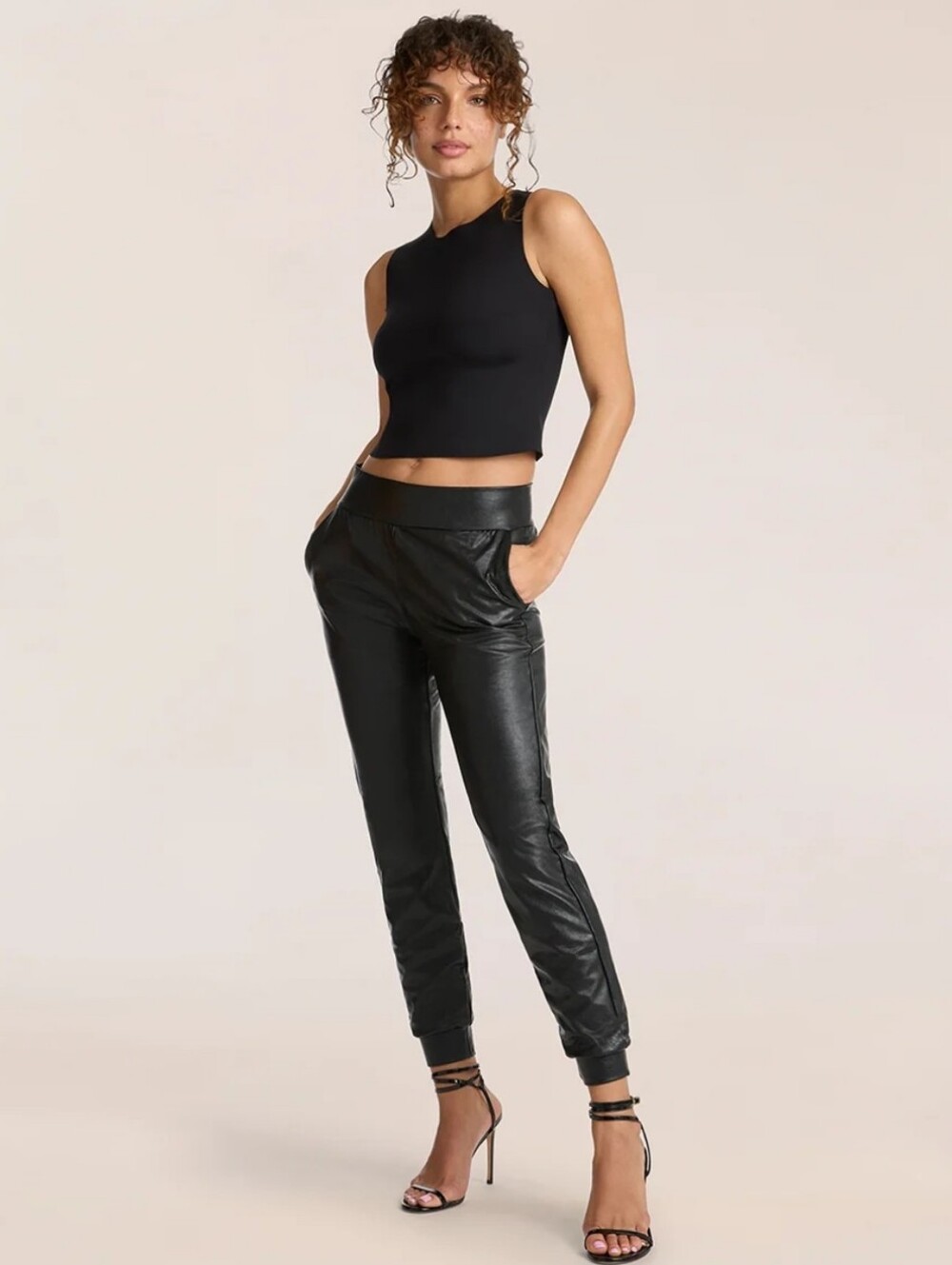 Commando Black Faux Leather Jogger Pants Size Small